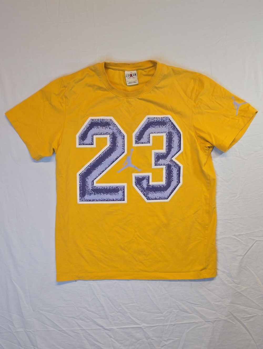 Jordan Yellow Short Sleeve '23' Graphic T-Shirt with Purple Accents Vintage Y2K